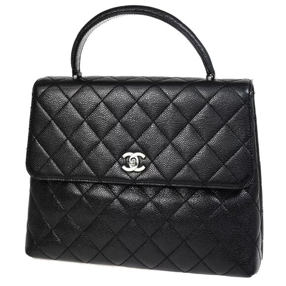 AUTHENTICITY GUARANTEED CHANEL CC Logo Hand Bag Caviar Skin Leather Black - Picture 1 of 14